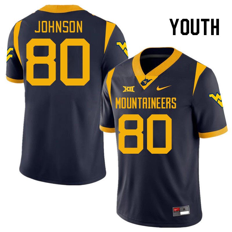 Youth #80 TJ Johnson West Virginia Mountaineers College 2024 New Uniforms Football Jerseys Stitched